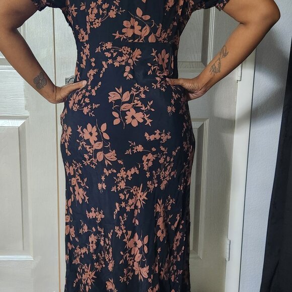 Black Rust Flower Maxi Dress Size M - Picture 7 of 8